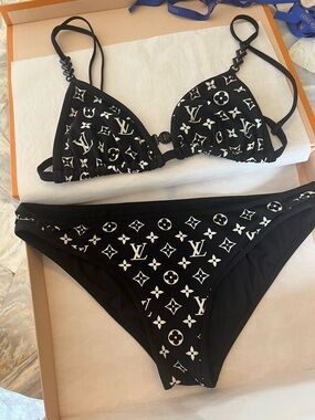 Louis Vuitton Black Monogram Triangle Bikini 2-piece Set Top 38 Bottom 42